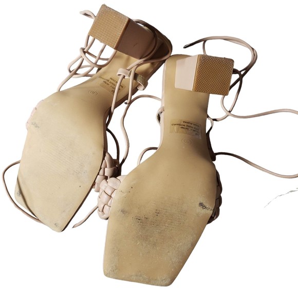 Lemonade Women's size 10 Beige Nude Square Toe Lace Up 5" Heels Sandals No Box - Picture 6 of 9